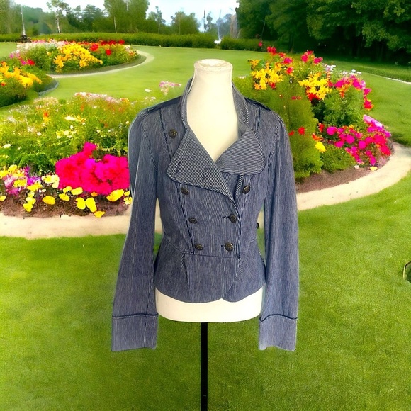 LA Kitty Striped Double Breasted Jean Jacket Size XL - Picture 1 of 10